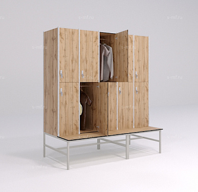 Шкафчик Детта со скамьёй дуб светлый (HPL) 300x800x1800 фасад HPL пластик