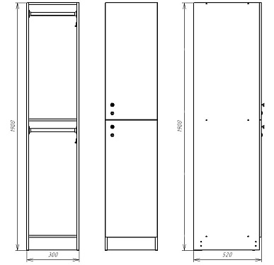 Шкафчик Детта серый (МДФ с HPL) 300x520x1900 фасад МДФ с HPL