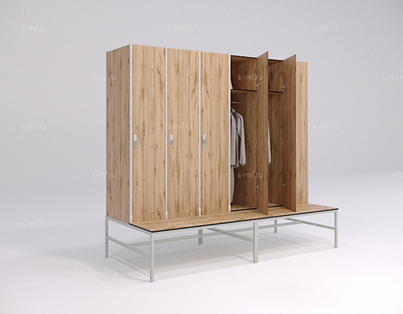 Шкафчик Джино со скамьёй дуб светлый (HPL) 300x800x1800 фасад HPL пластик