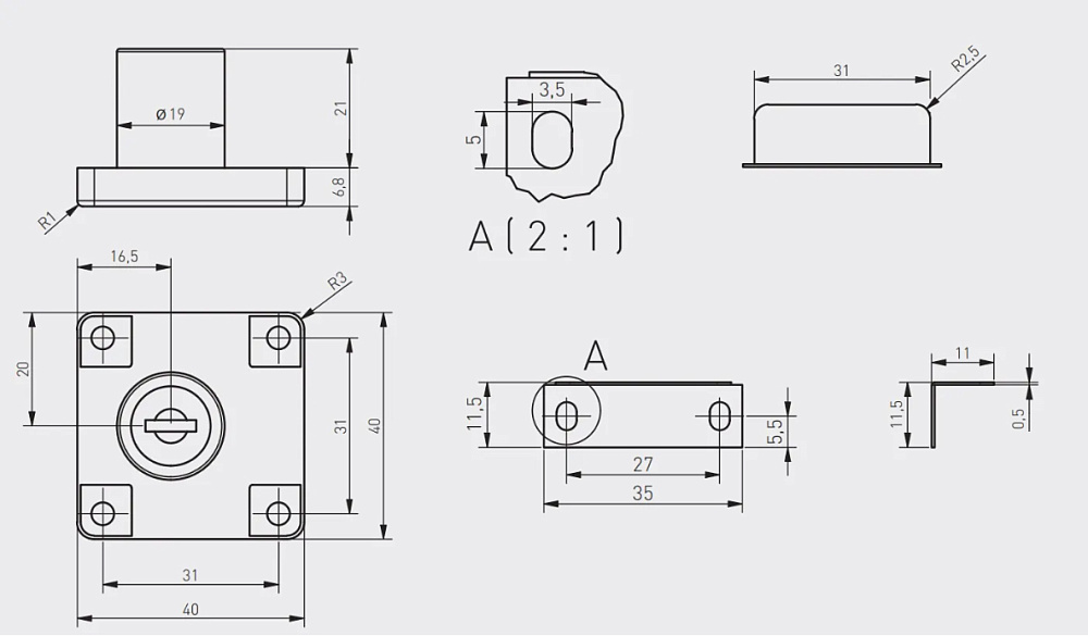 Замок мебельный №138 чёрный
