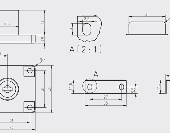 Замок мебельный №138 чёрный